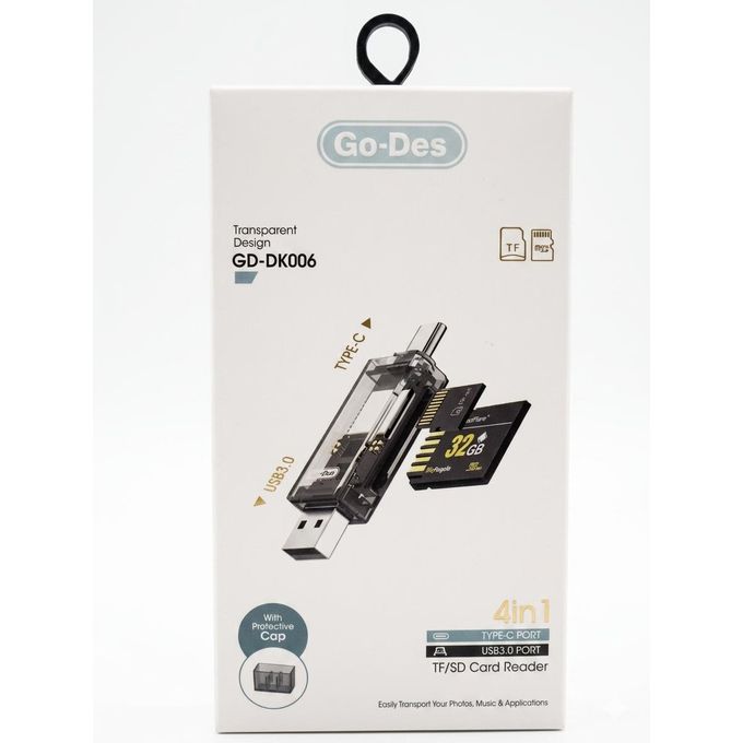 1 Go-Des GD DK006 4 in 1 USB Reader 4 in 1 Mutli-Function Supports TF SD MS and M2 Cards USB 3.0 High Speed Upto 5Gpbs Data Transfer Supports TF And SD Cards Wide Compatibility For All Devices Plug And Play No Drivers Required - Image 1